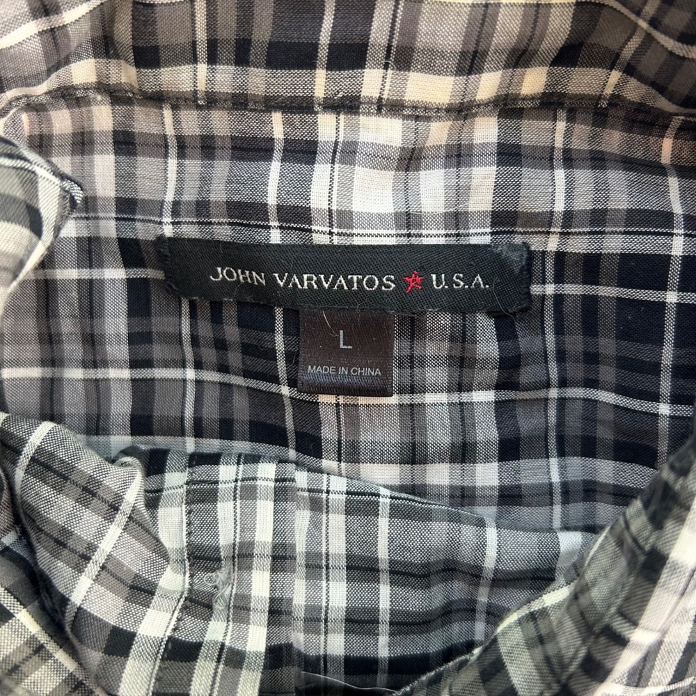 Mens Black Plaid Western Cotton Short Sleeve Collared Dress Shirt L Workwear - Picture 3 of 7